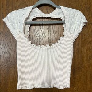 Free People Elegant Cream Lace Trim Women's Top NWT